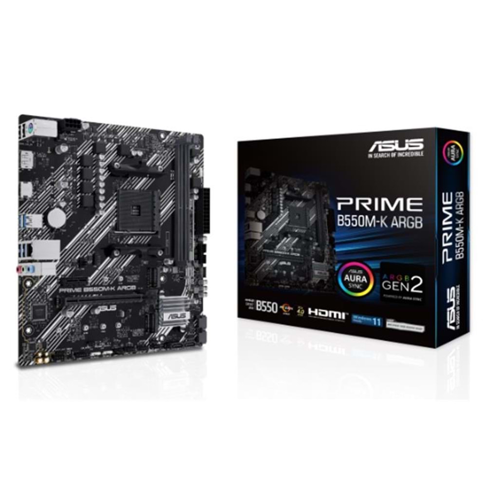 ASUS PRIME B550M-K ARGB DDR4 5100MHZ 1XHDMI 1XDP 2XM.2 USB 3.2 MATX AM4 (AMD AM4 5000/4000G/3000 SERİLERİ İLE UYUMLU) 