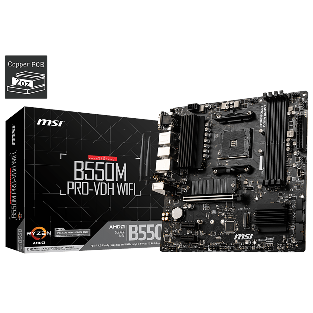 MSI B550M PRO-VDH WIFI DDR4 4400MHZ 1XVGA 1XHDMI 1XDP 2XM.2 USB 3.2 MATX AM4 (AMD 5000/4000G/3000 SERİLERİ İLE UYUMLU) 