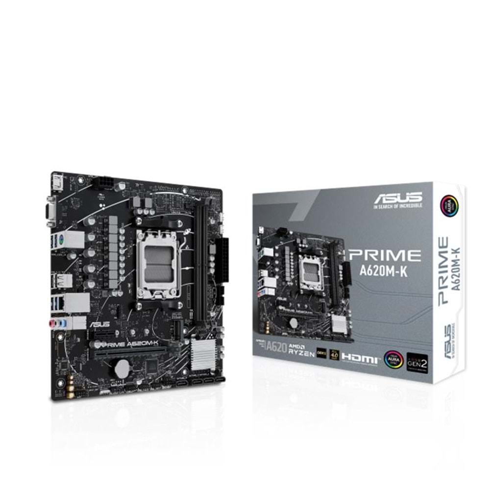 ASUS PRIME A620M-K DDR5 7000MHZ 1XVGA 1XHDMI 1XM.2 USB 3.2 MATX AM5 (AMD AM5 9000/8000/7000 SERİLERİ İLE UYUMLU) 