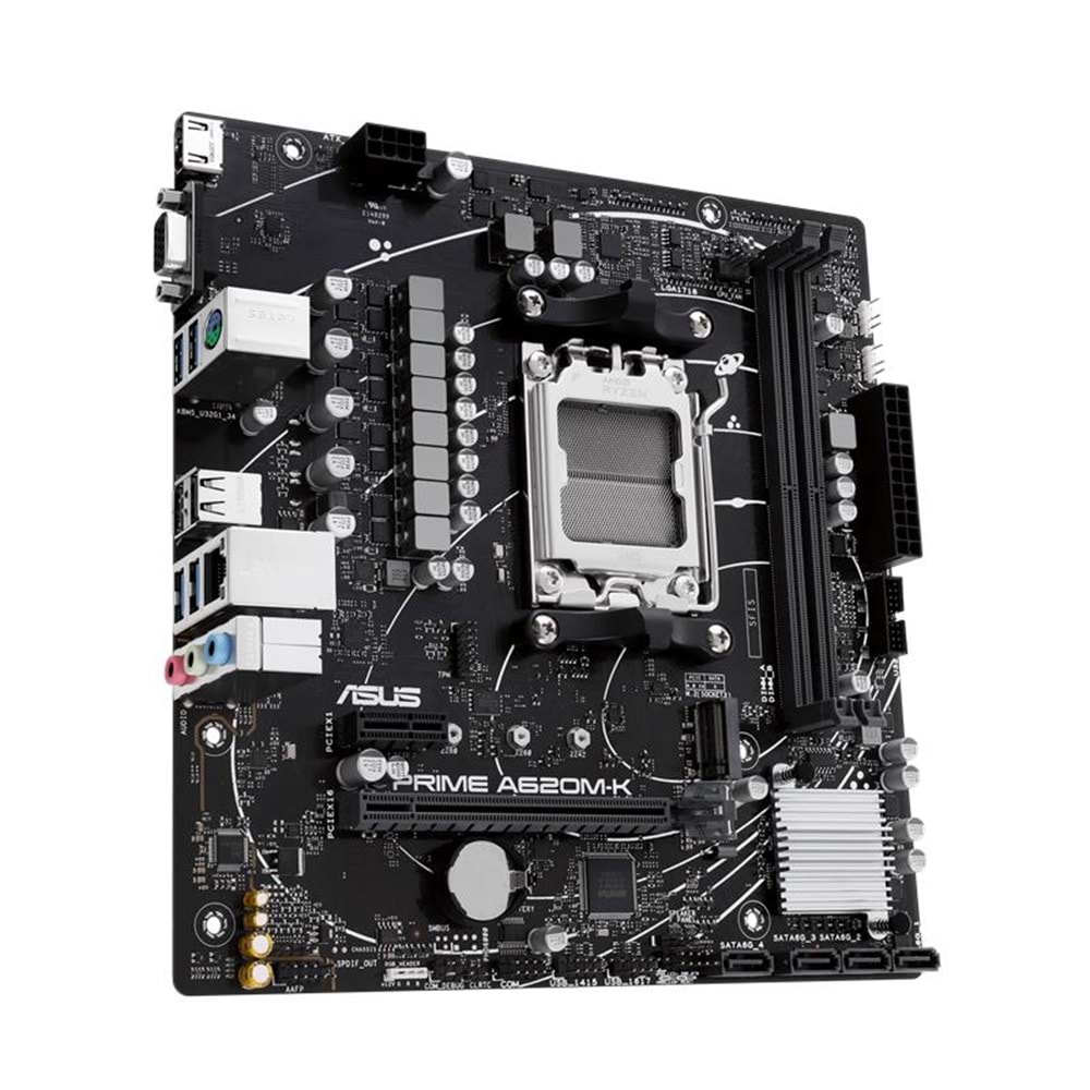 ASUS PRIME A620M-K DDR5 7000MHZ 1XVGA 1XHDMI 1XM.2 USB 3.2 MATX AM5 (AMD AM5 9000/8000/7000 SERİLERİ İLE UYUMLU) 