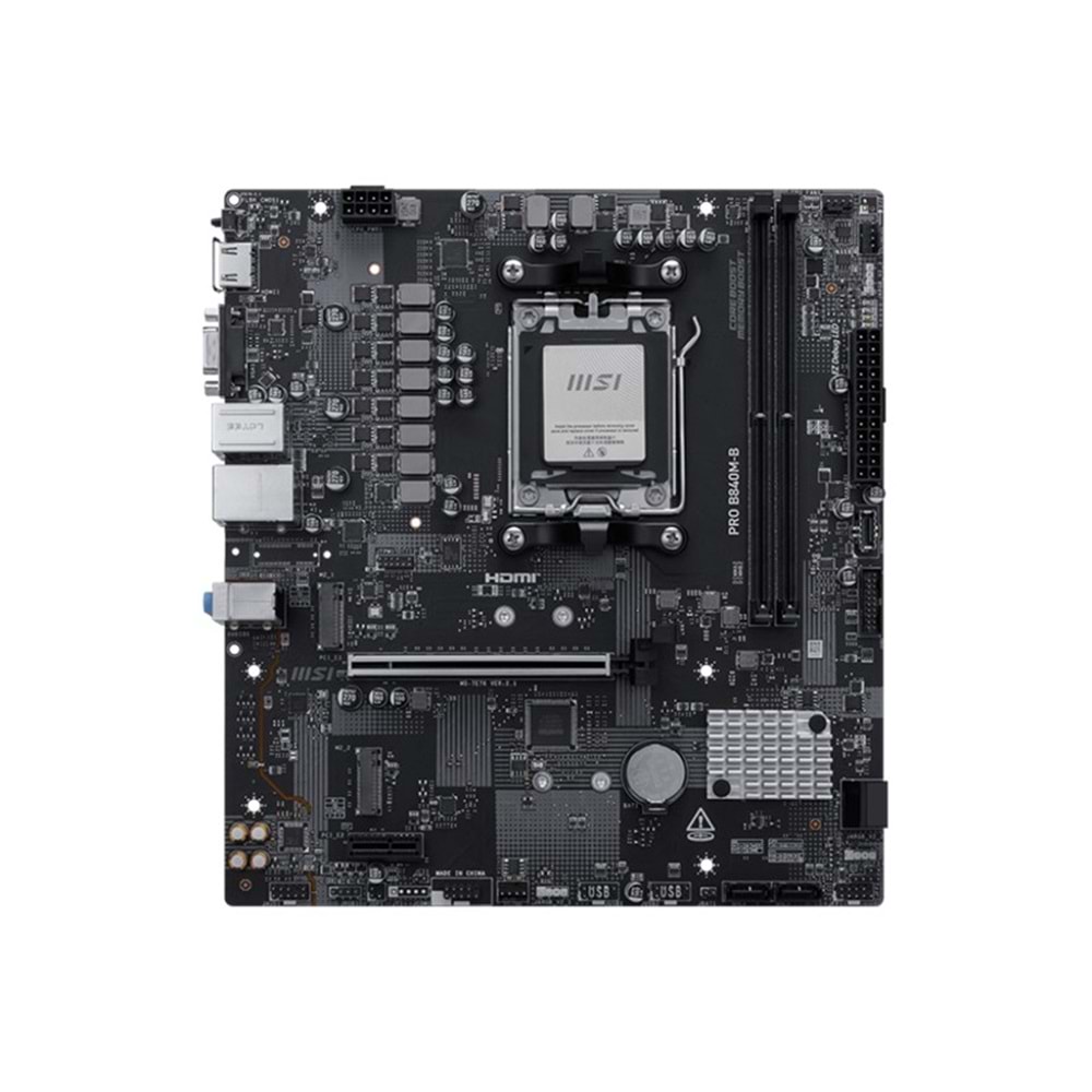 MSI PRO B840M-B DDR5 8000MT/S 1XHDMI 2XM.2 USB-C MATX AM5 (AMD AM5 9000/8000/7000 SERİLERİ İLE UYUMLU) 