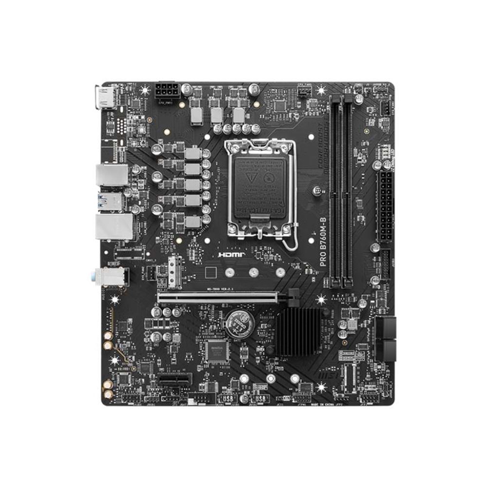 MSI PRO B760M-B DDR4 4800MHZ 1XHDMI 1XM.2 USB 3.2 MATX 1700P (12. / 13. VE 14. NESİL İŞLEMCİ UYUMLU) 