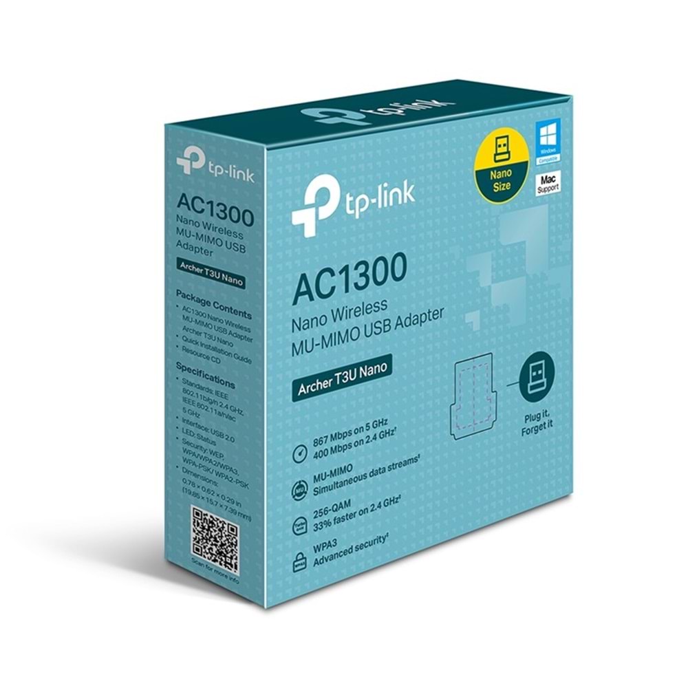 TP-LINK ARCHER T3U NANO AC1300 KABLOSUZ USB ADAPTÖR 