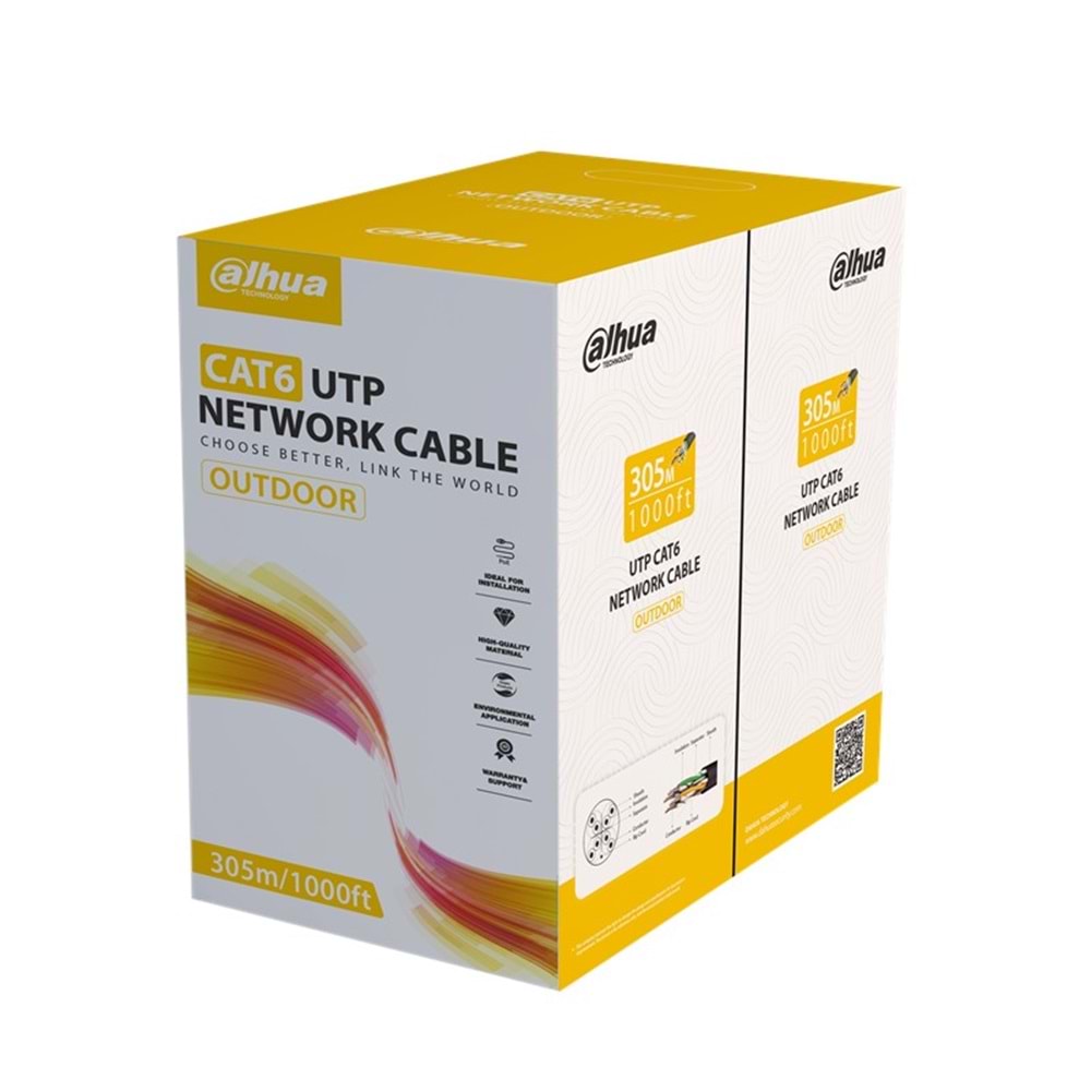 DAHUA DH-PFM920-6UN U/UTP 305 METRE 24AWG %100 BAKIR PE OUTDOOR SİYAH RENK CAT6 KABLO 