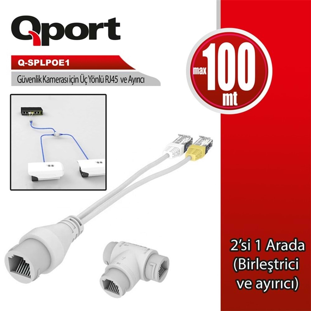QPORT Q-SPLPOE1 POE SPLITTER 2-İN-1 AĞ KONNEKTÖRÜ+ 3 YOLLU RJ45 KONNEKTÖRÜ 