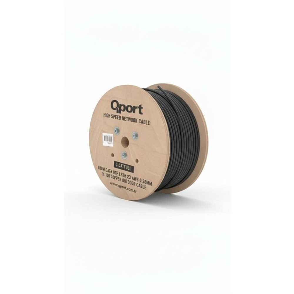 QPORT Q-CATFULL 500 M LSZH CAT6 OUTDOOR 23AWG 0.58MM %100 BAKIR SİYAH KABLO 