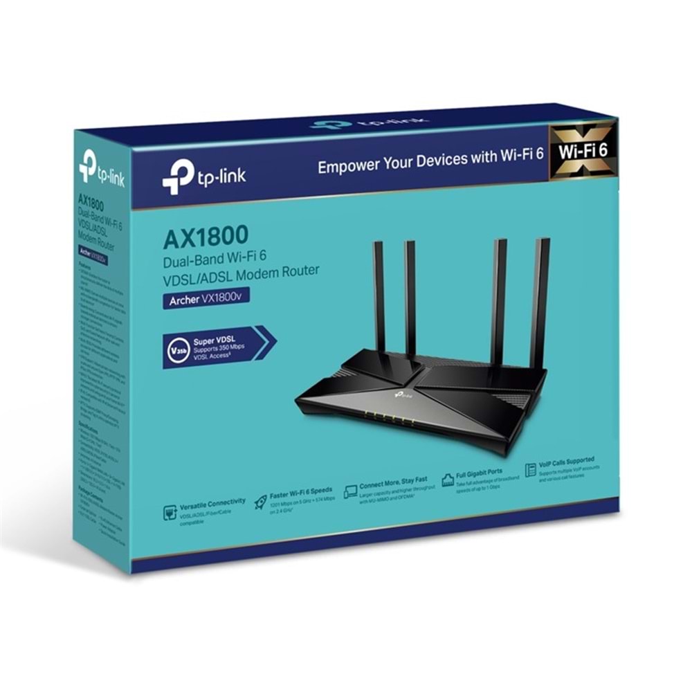 TP-LINK ARCHER VX1800V AX1800MBPS DUAL BAND WIFI6 VDSL/ADSL KABLOSUZ ROUTER 