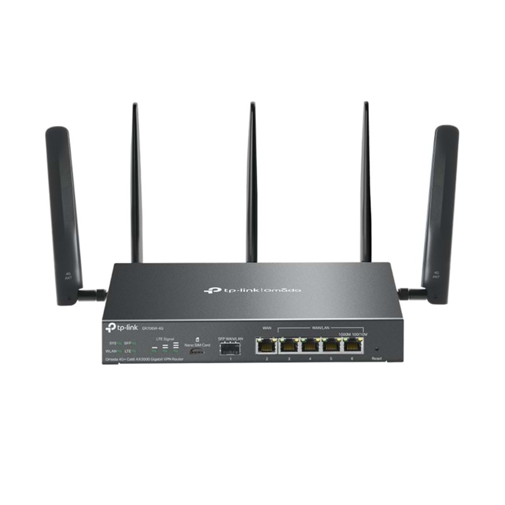 TP-LINK OMADA ER706W-4G AX3000 1XGIGABIT SFP WAN/LAN PORT 1XGIGABIT RJ45 WAN PORT 4XGIGABIT WAN/LAN RJ45 VPN ROUTER 