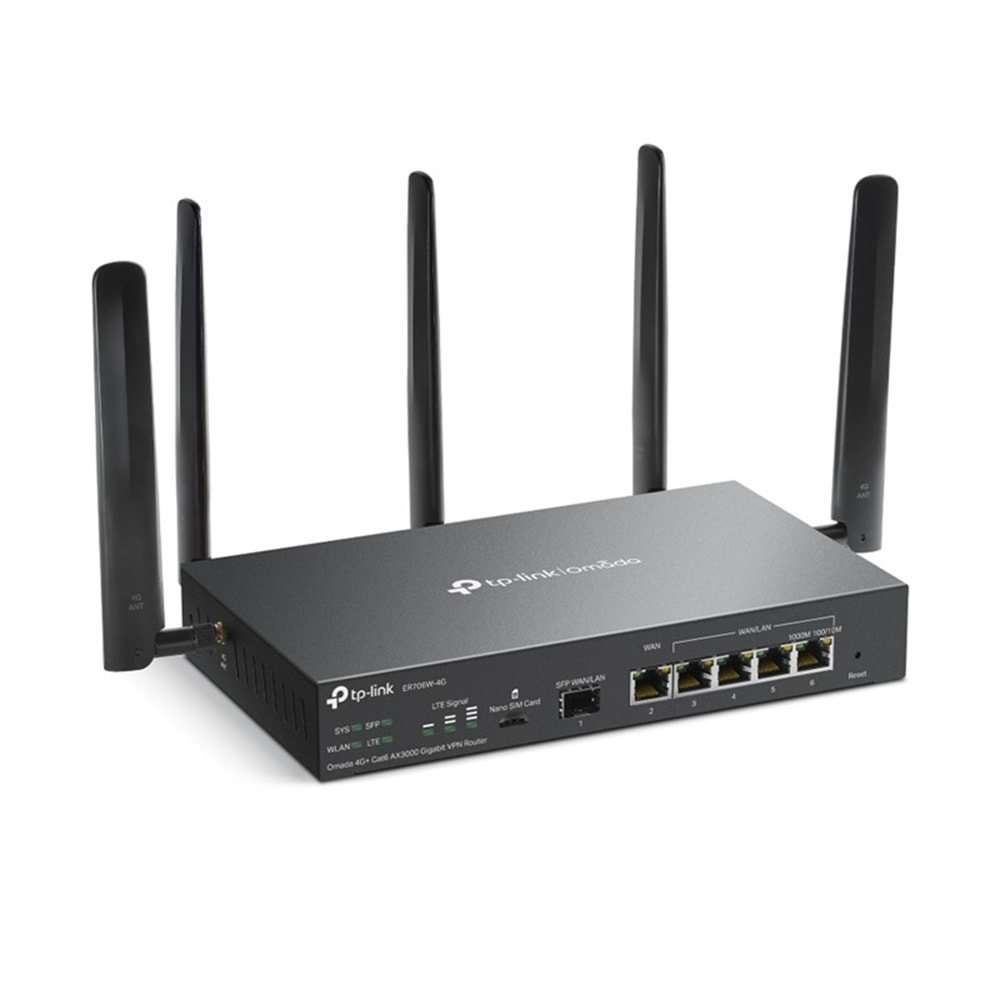 TP-LINK OMADA ER706W-4G AX3000 1XGIGABIT SFP WAN/LAN PORT 1XGIGABIT RJ45 WAN PORT 4XGIGABIT WAN/LAN RJ45 VPN ROUTER 
