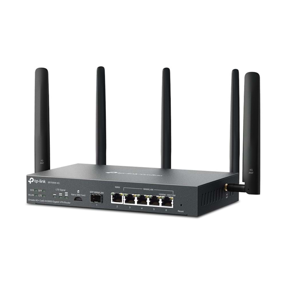 TP-LINK OMADA ER706W-4G AX3000 1XGIGABIT SFP WAN/LAN PORT 1XGIGABIT RJ45 WAN PORT 4XGIGABIT WAN/LAN RJ45 VPN ROUTER 
