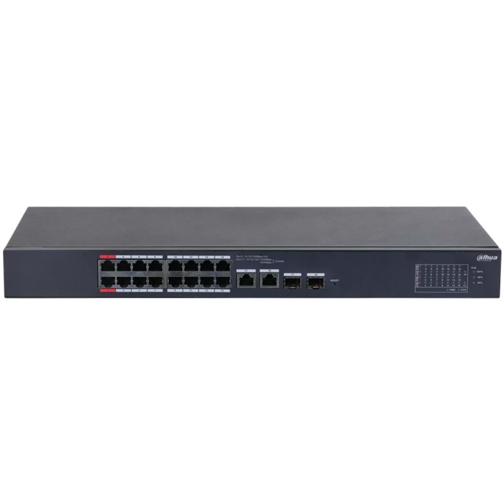 DAHUA CS4218-16ET-135 16 PORT 10/100 135W POE+2X GB RJ45 UPLINK+1X1GB SFP COMBO CLOUD YÖNETİLEBİLİR RACKMOUNT SWITCH 