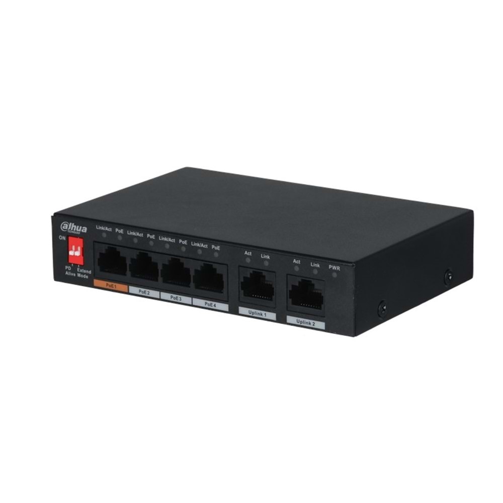 DAHUA PFS3006-4ET-60 4 PORT 10/100 + 2 PORT 10/100 UPLINK 250 METRE 60W POE METAL KASA SWITCH 