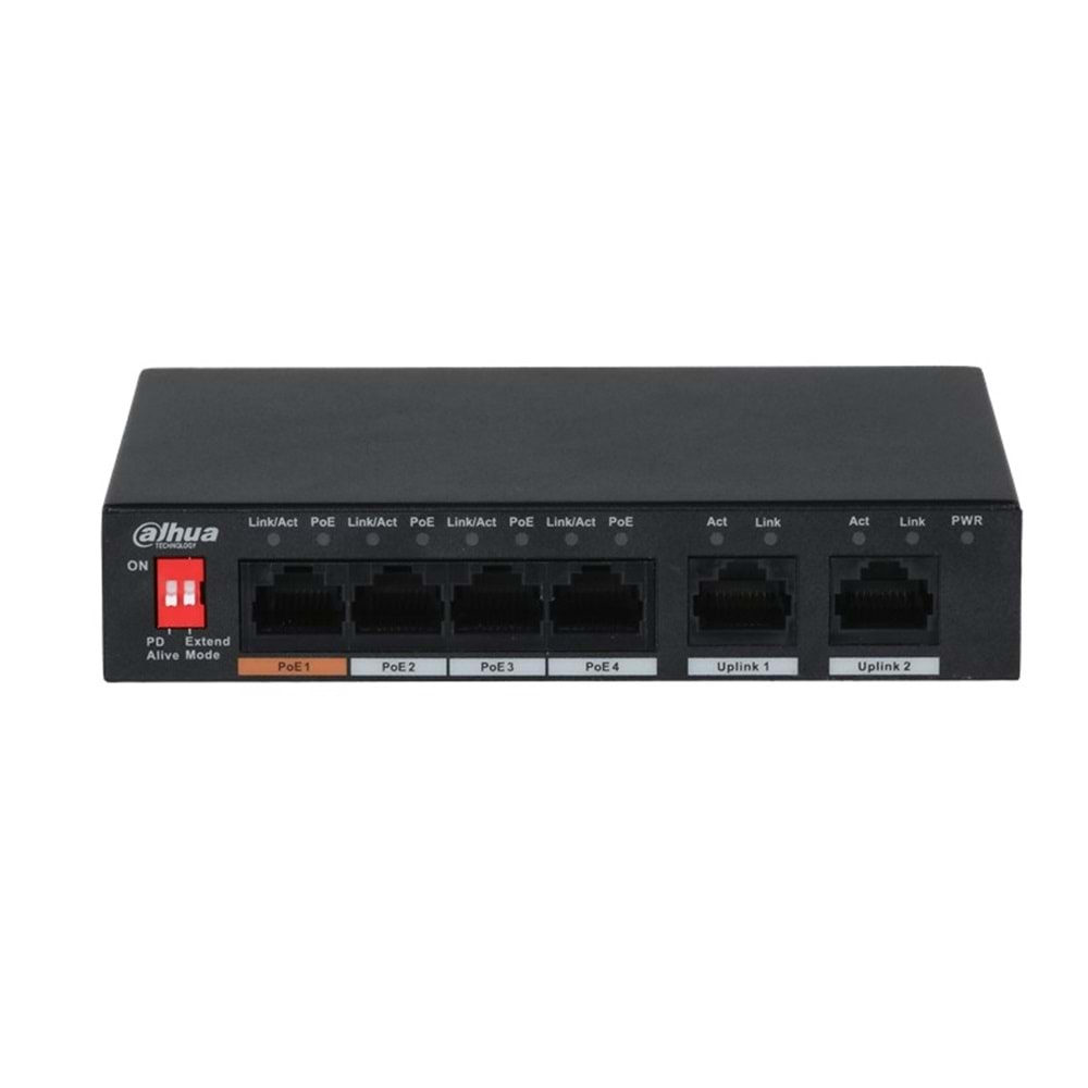 DAHUA PFS3006-4ET-60 4 PORT 10/100 + 2 PORT 10/100 UPLINK 250 METRE 60W POE METAL KASA SWITCH 