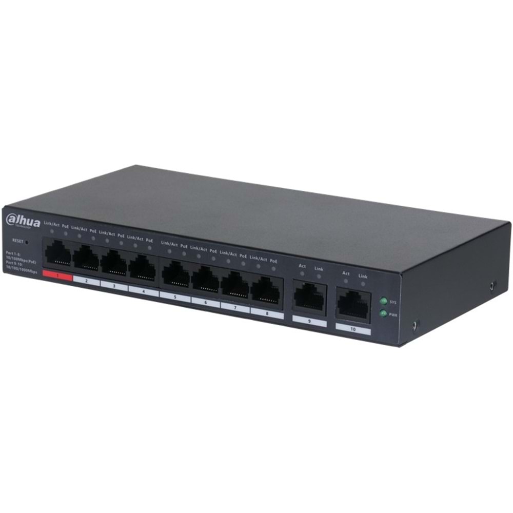 DAHUA CS4010-8ET-110 8 PORT 10/100 110W POE + 2 PORT GIGABIT UPLINK CLOUD YÖNETİLEBİLİR METAL KASA SWITCH 
