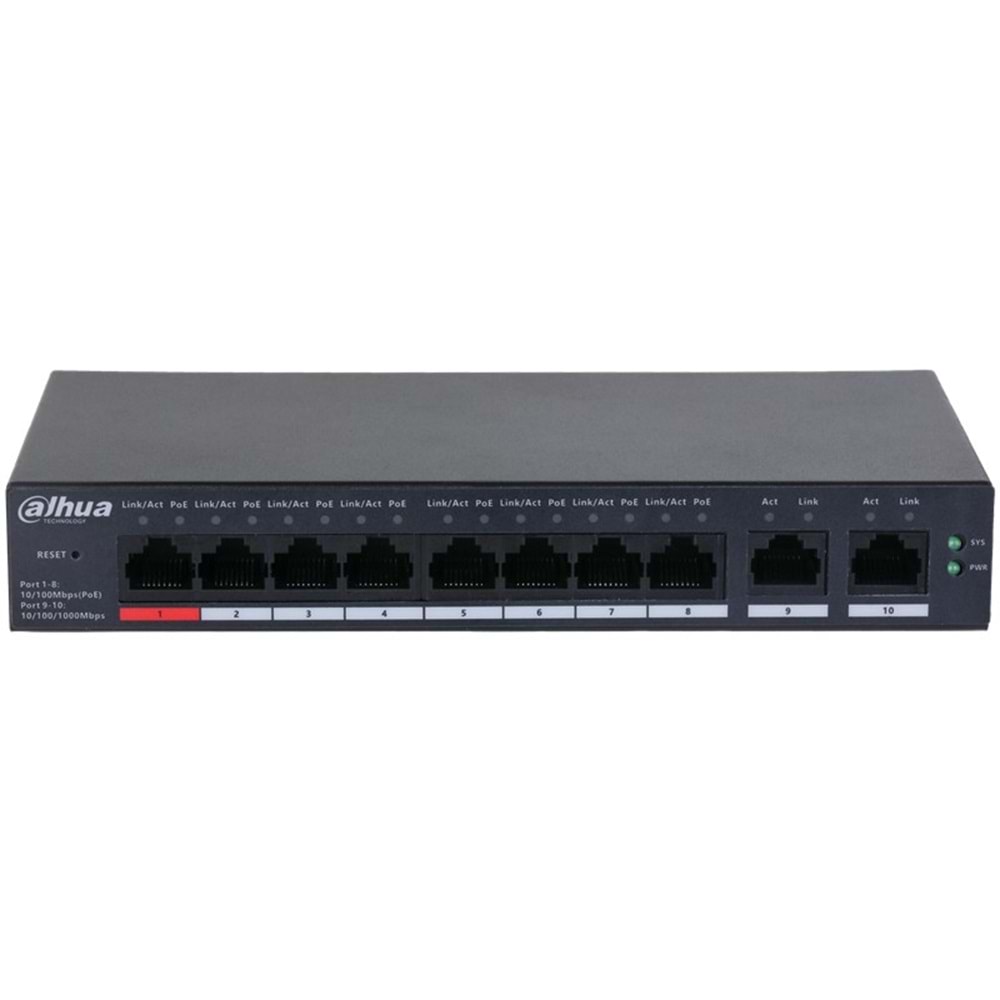 DAHUA CS4010-8ET-110 8 PORT 10/100 110W POE + 2 PORT GIGABIT UPLINK CLOUD YÖNETİLEBİLİR METAL KASA SWITCH 