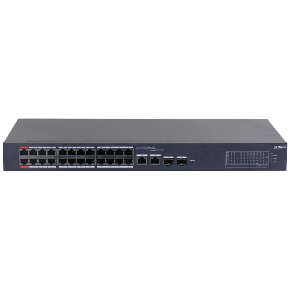 DAHUA CS4226-24ET-240 24 PORT 10/100 POE PORT + 2XGIGABIT RJ45/2XSFP COMBO YÖNETİLEBİLİR RACKMOUNT SWITCH 