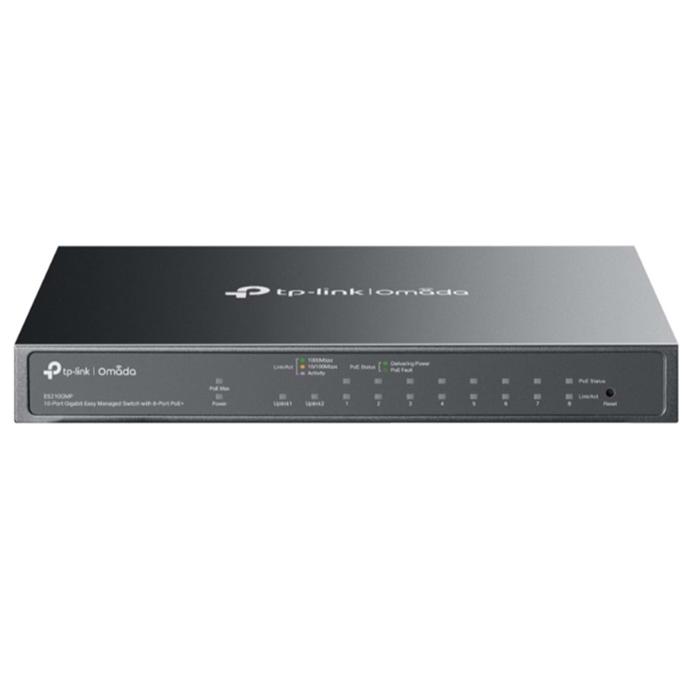 TP-LINK OMADA ES210GMP 10 PORT GIGABIT + 8-PORT POE+ YÖNETİLEBİLİR 123W POE METAL KASA SWITCH 