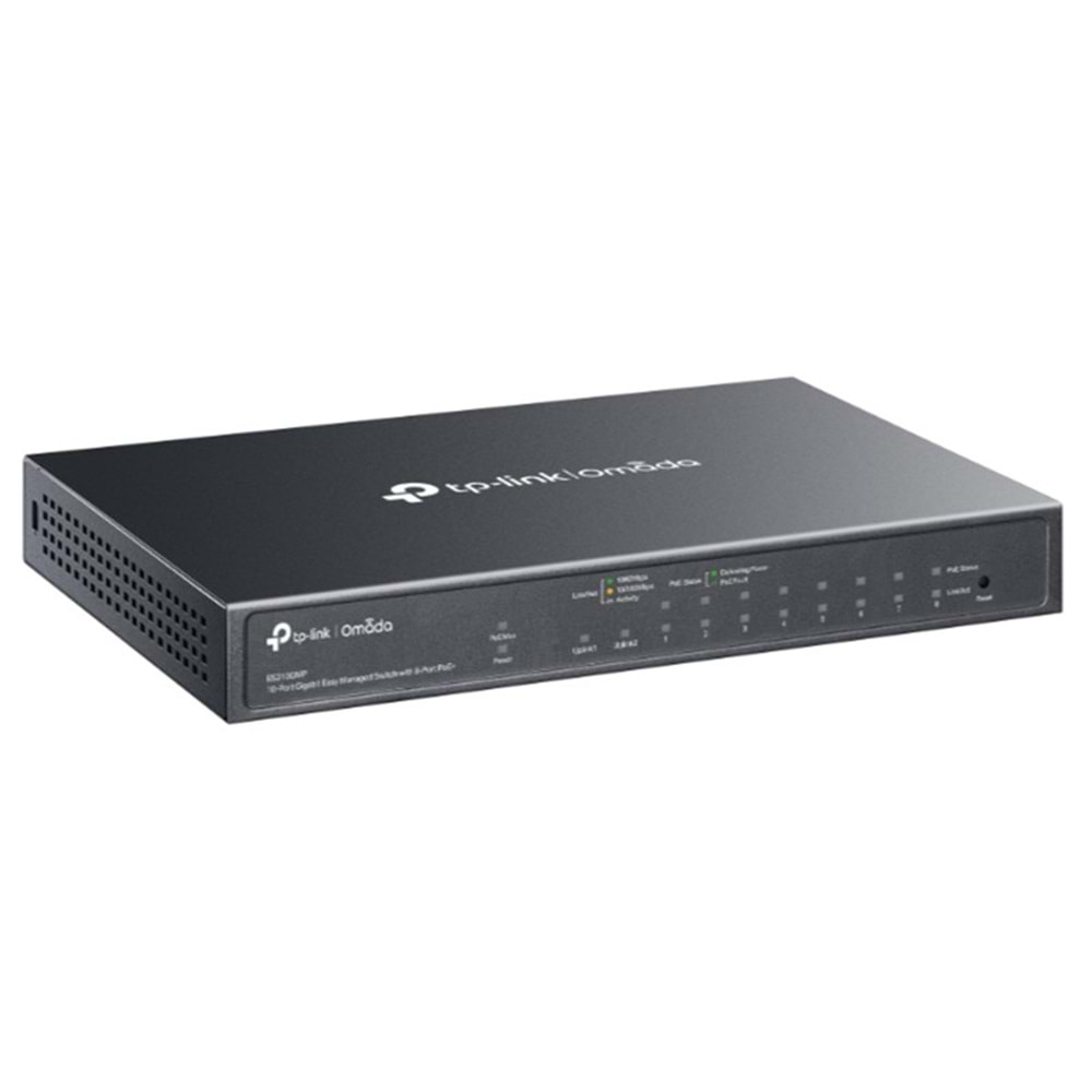 TP-LINK OMADA ES210GMP 10 PORT GIGABIT + 8-PORT POE+ YÖNETİLEBİLİR 123W POE METAL KASA SWITCH 