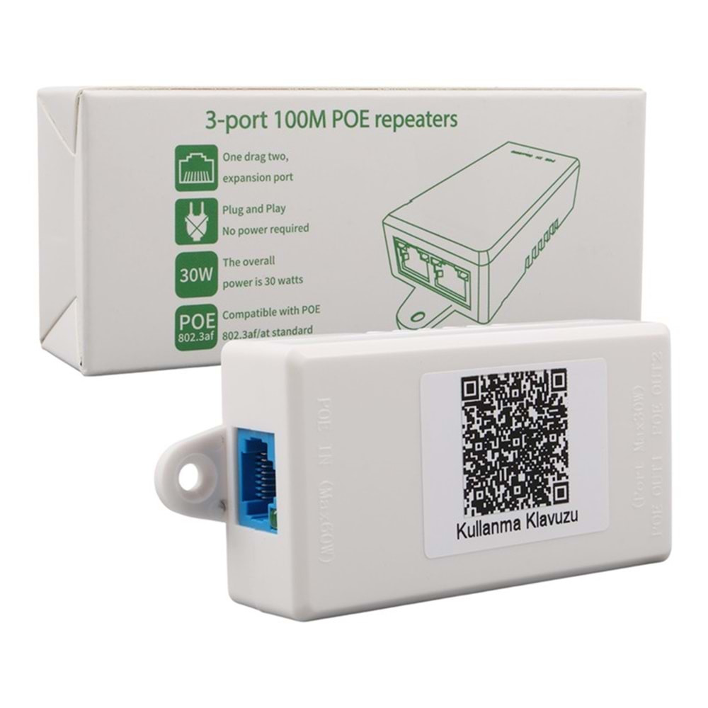URANIUM POE-RP12 1 PORT POE GİRİŞ BESLEME+ 2 PORT POE ÇIKIŞ 10/100 PLASTİK KASA POE REPEATER 