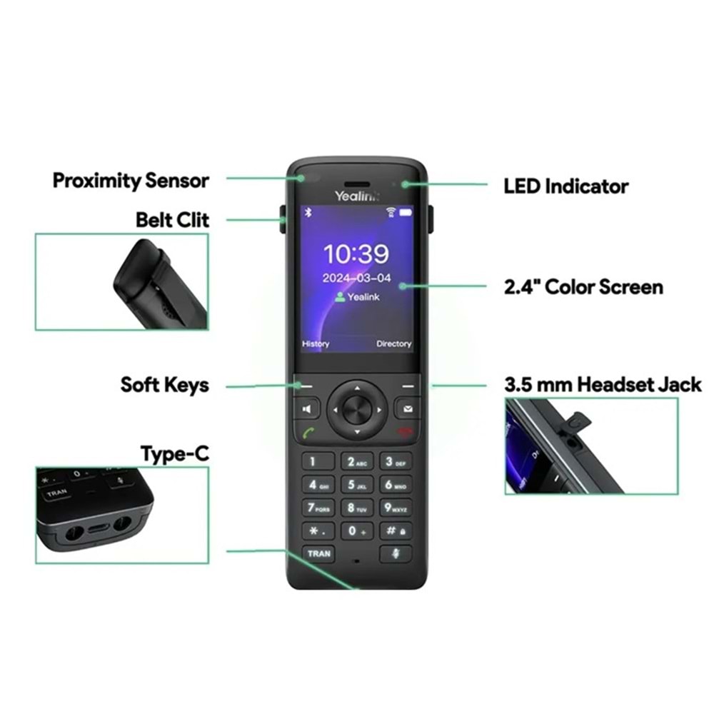 YEALINK AX83H 2.4 INC RENKLİ EKRAN HD SES GÖRÜLTÜ ENGELLEME WIFI 6 IP DECT TELEFON 