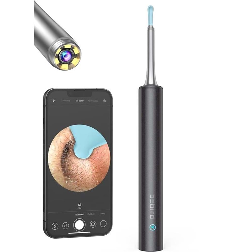 BEBIRD T5 3MP KAMERA 3.5MM LENS ŞARJLI WIFI GÖRÜNTÜLÜ KULAK TEMİZLEYİCİ SİYAH RENK 