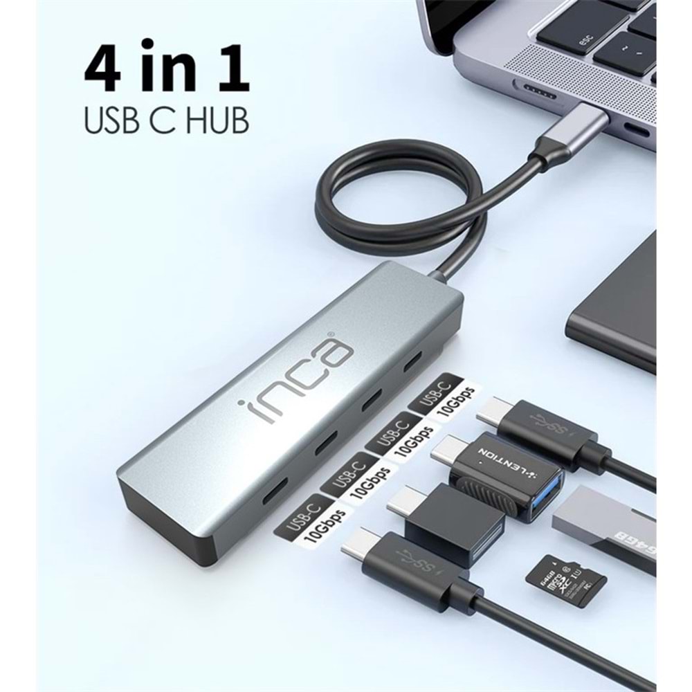 INCA ITPT-4T TYPE-C HUB X4 TYPE-C PORT 3.1 10GBPS ALUMINYUM KASA ÇOKLAYICI 