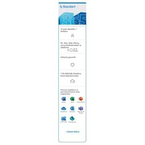 MS 365 IS STANDART ESD 1 KULLANICI/1YIL KLQ-00212 32/64BIT TR/ING (ELEKTRONIK ORTAMDA GONDERILIR) 