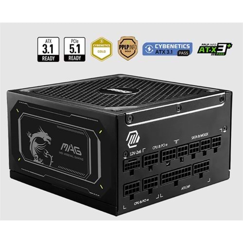MSI MAG A1000GL PCIE5 II 1000W 80+ GOLD ATX 3.1 PCIE 5.1 POWER SUPPLY 
