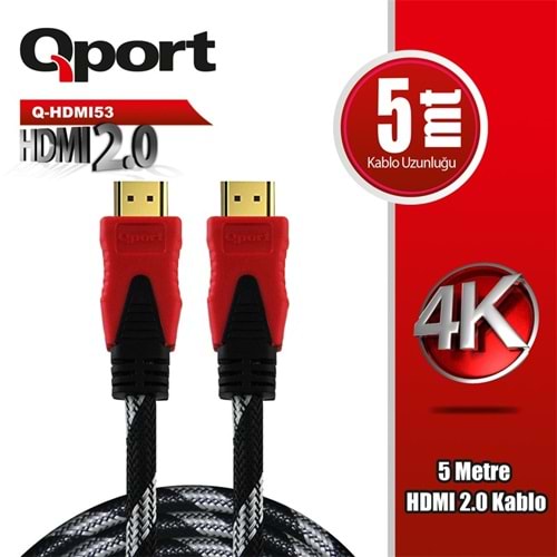 QPORT Q-HDMI53 HDMI 2.0 VERSİYON 4K 60HZ 5 METRE ÖRGÜLÜ KABLO 