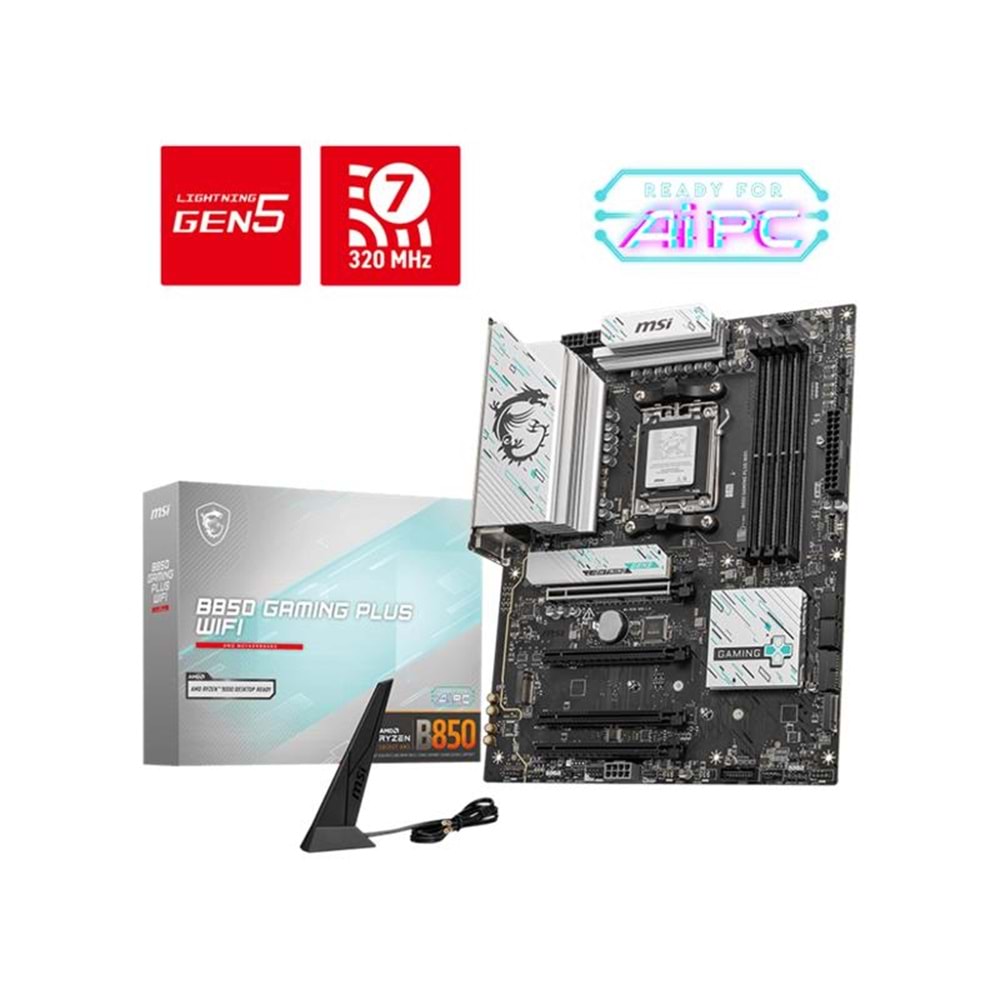 MSI B850 GAMING PLUS WIFI DDR5 8200MT/S 1XDP 3XM.2 ATX AM5 (AMD AM5 9000/8000/7000 SERİLERİ İLE UYUMLU) 