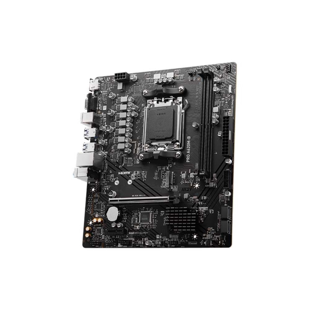 MSI PRO A620M-B DDR5 6800MT/S 1XVGA 1XHDMI 1XM.2 USB3.2 MATX AM5 (AMD AM5 9000/8000/7000 SERİLERİ İLE UYUMLU) 
