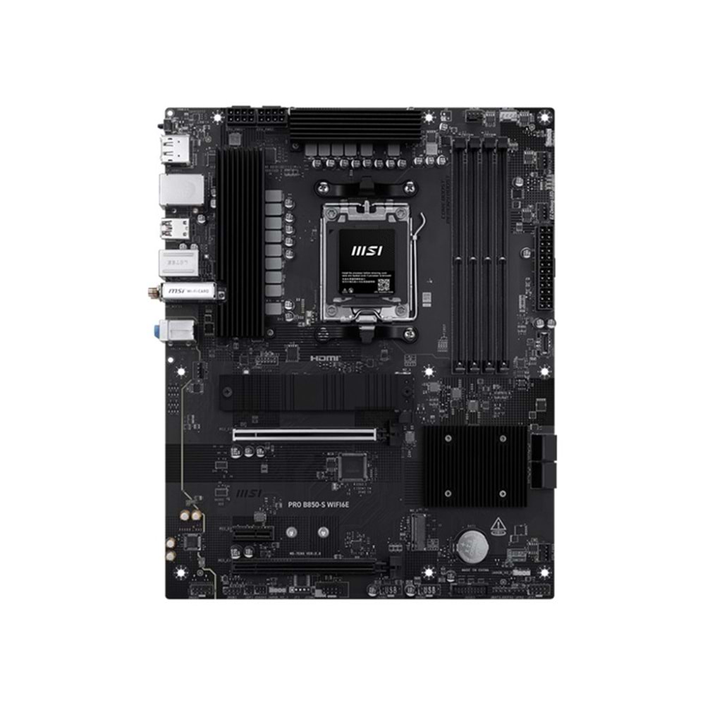 MSI PRO B850-S WIFI6E DDR5 8200MT/S 1XHDMI 1XDP 2XM.2 ATX AM5(AMD AM5 9000/8000/7000 SERİLERİ İLE UYUMLU) 