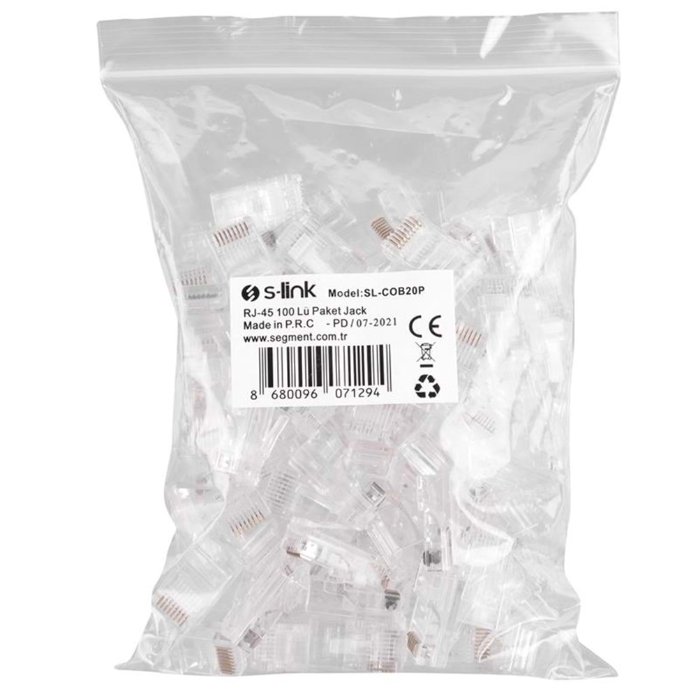 S-LINK SL-COB20P CAT6 EZRJ-45 YENİ NESİL UTP KONNEKTÖR 100 LÜ KUTU 