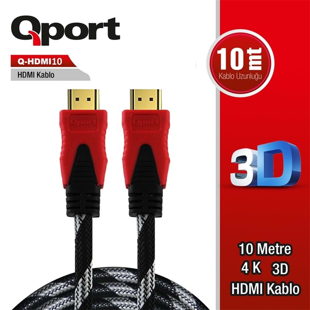 QPORT Q-HDMI10 10 METRE ALTIN UÇLU HDMI KABLO 1.4V 