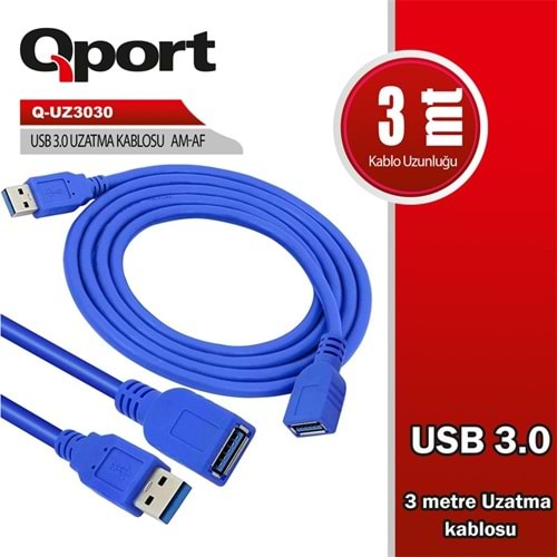 QPORT Q-UZ3030 USB 3.0 3MT UZATMA KABLOSU 