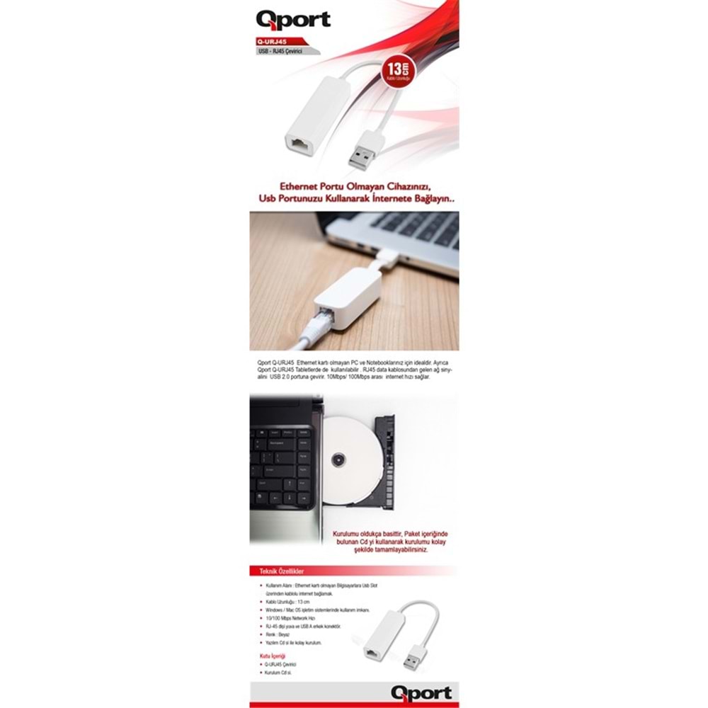 QPORT Q-URJ45 USB TO RJ45 ÇEVİRİCİ 